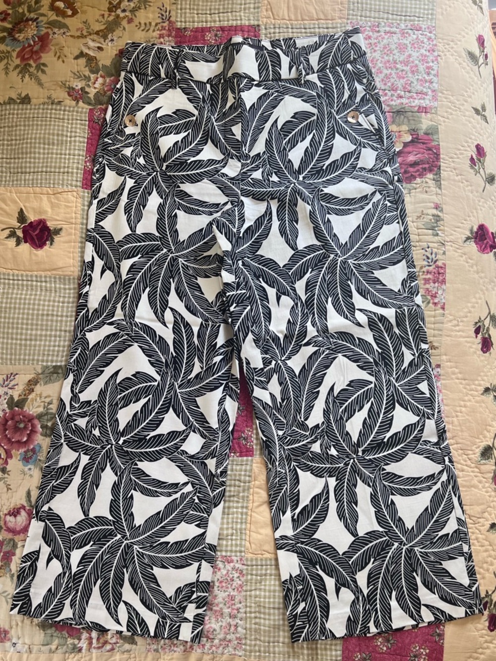 Jules & Leopold Black and White Tropical Leaf Print Pants